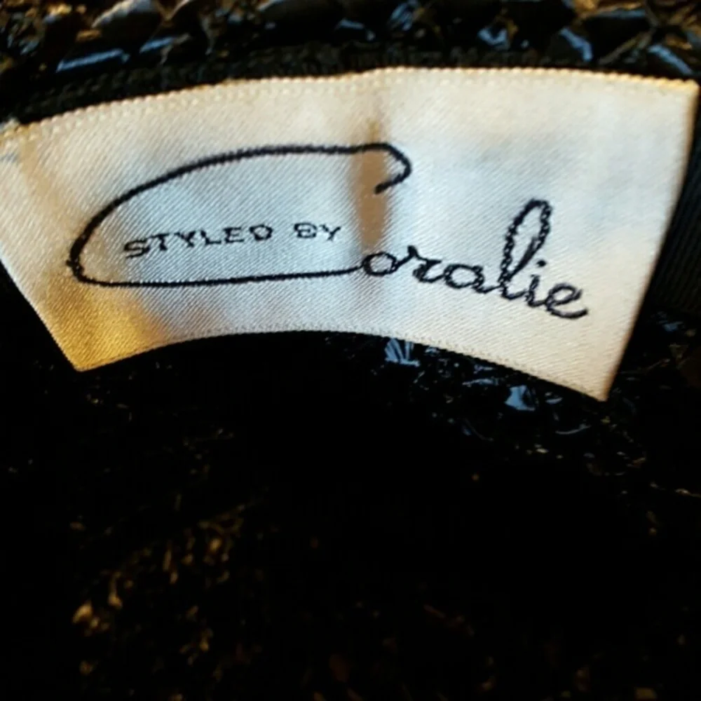BLACK BROWN STRAW DERBY CHURCH TEA CORALIE VTG HAT STRAW - Picture 4 of 5